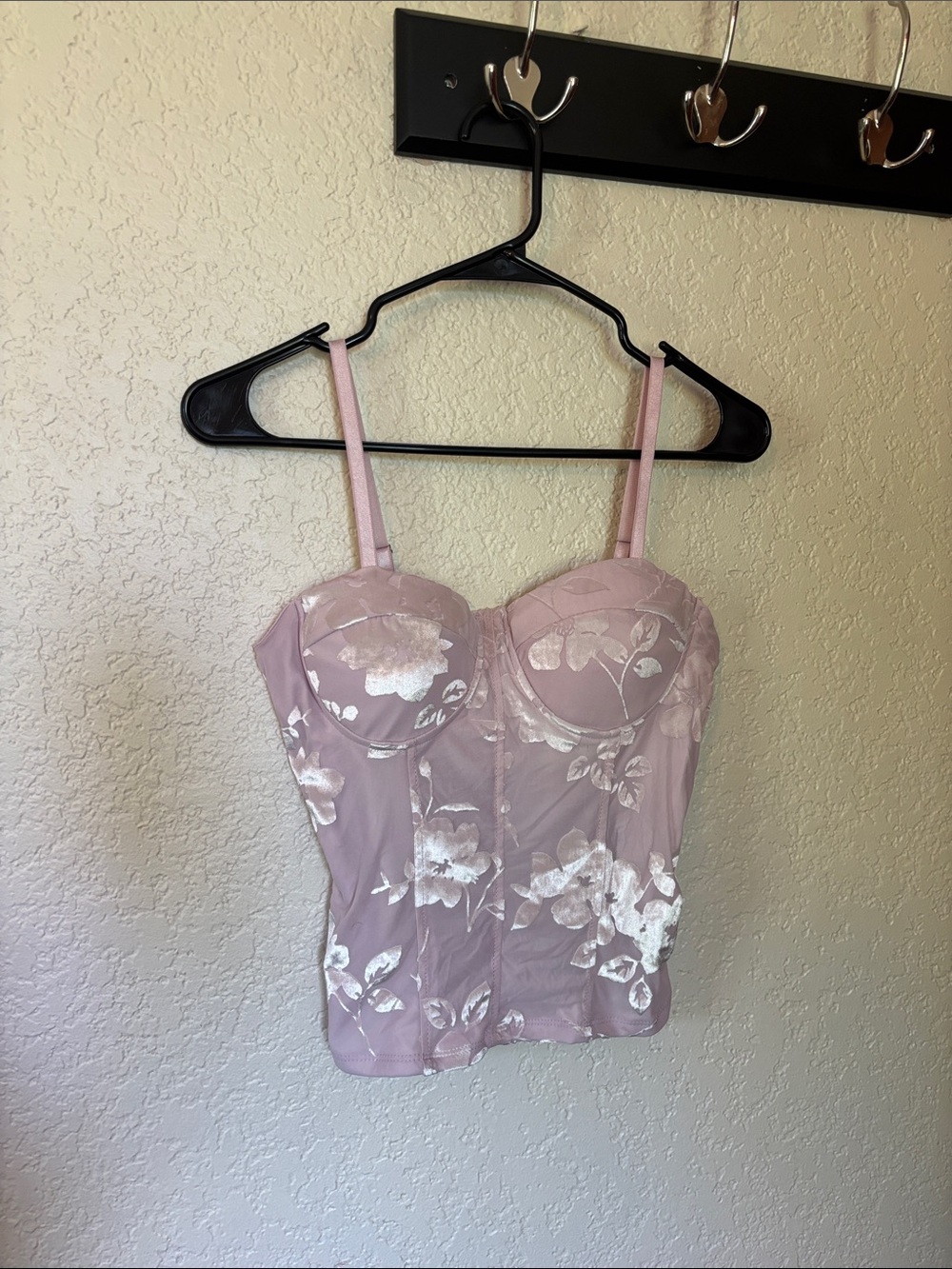 Sheer Floral Lace Bustier Tank Top - Dusty Pink